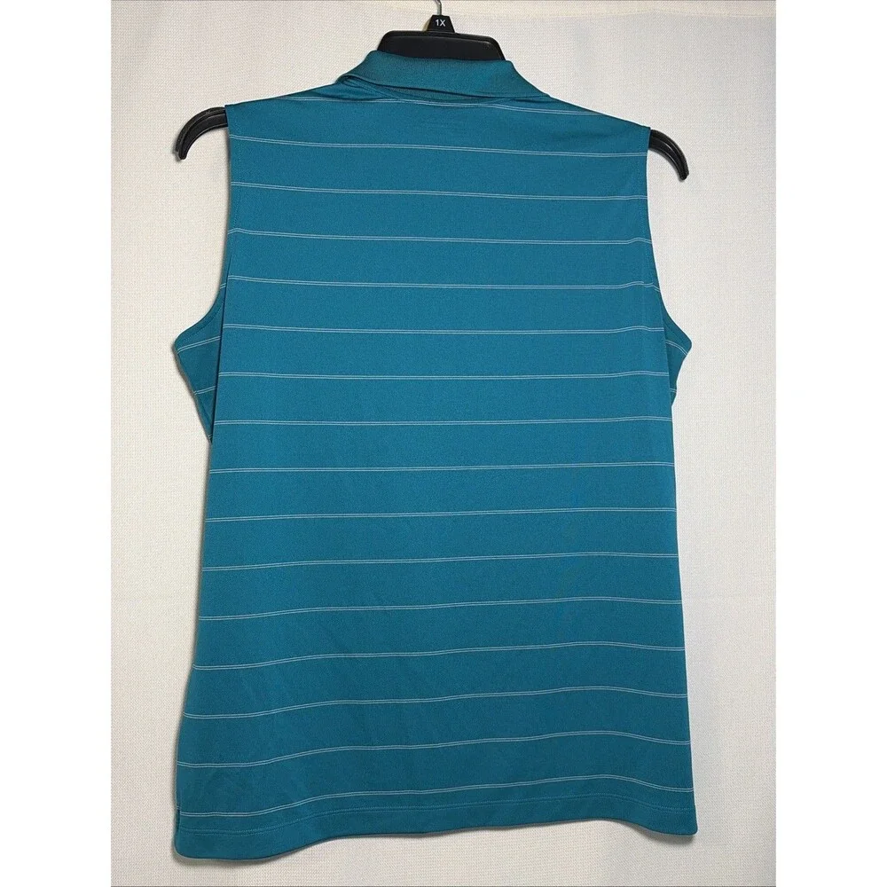 Nike Golf Polo Shirt Womens XL Teal Stripe Sleeveless Dri-Fit Lightweight